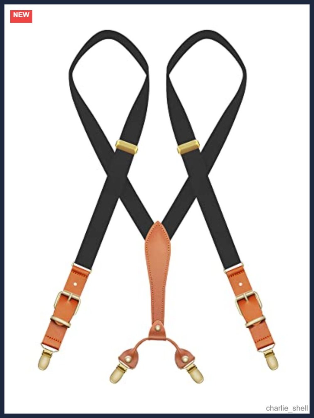 Adjustable Elastic Suspenders with PU Leather and Bronze Metal Clips